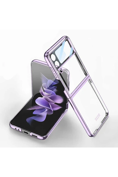 Coverzone Samsung Galaxy Z Flip 4 Ile Uyumlu Kılıf Standlı Katlanabilen Metal Görünümlü Wonderful Kılıf Mor ürün görseli 1