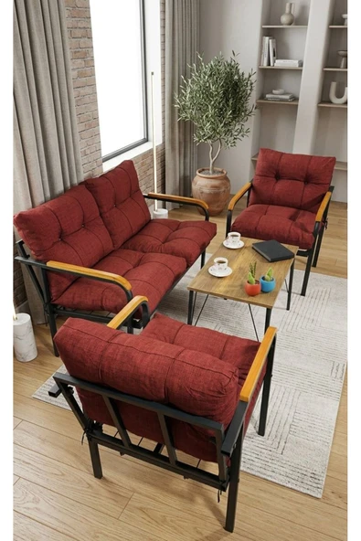 Madame Home Bordo-Balkon, Bahçe,teras,cafe - Salon - Metal Kanepe Koltuk Takımı - 2 1 1 Sehpa Bordo ürün görseli 1