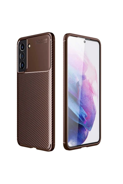 Coverzone Galaxy S21 Fe Ile Uyumlu Kılıf Karbon Delüx Tpu Silikon Kahverengi ürün görseli 1