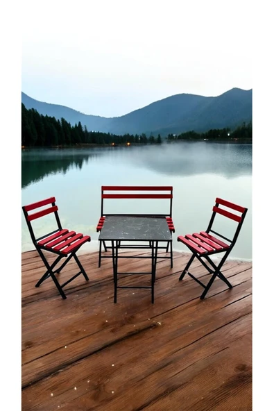 Sofmina Balkon Bahçe Mutfak Bistro Set Katlanır Masa-sandalye Kırmızı - Resim 3