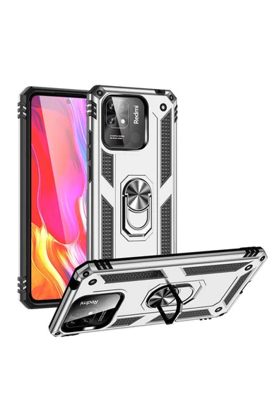 Coverzone Xiaomi Redmi 10c Ile Uyumlu Kılıf Shockproof Standlı Yüzük Tutuculu Mega Case Gri ürün görseli 1