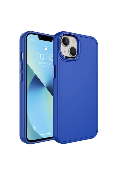 Coverzone Iphone 14 Ile Uyumlu Kılıf Metal Çerçeve Tasarımlı Pastel Renkli Sert Ebullience Lacivert ürün görseli 1