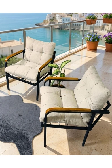 Madame Home Krem Balkon, Bahçe,Teras,Cafe - Salon - Metal Kanepe Koltuk Takımı 1-1 Krem ürün görseli 1