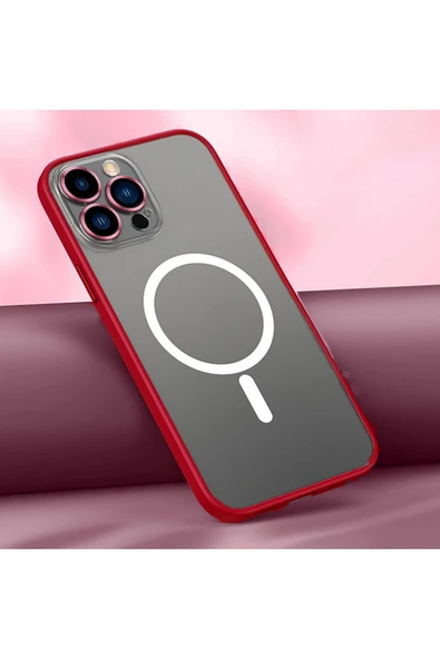 Coverzone Iphone 13 Pro Max Ile Uyumlu Şeffaf Renkli Transparan Chatoyant Magsafe Uyumlu Kılıf Kırmızı ürün görseli 1