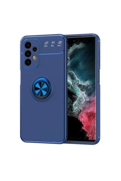 Coverzone Galaxy S22 Ultra Kılıf Yüzük Tutuculu Mıktanıslı,standlı Novel Silikon Mavi ürün görseli 1