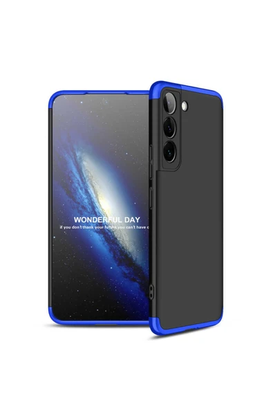 Coverzone Galaxy S22 Ile Uyumlu Kılıf 3 Parça 360 Soft Hard Koruma Siyah-mavi ürün görseli 1