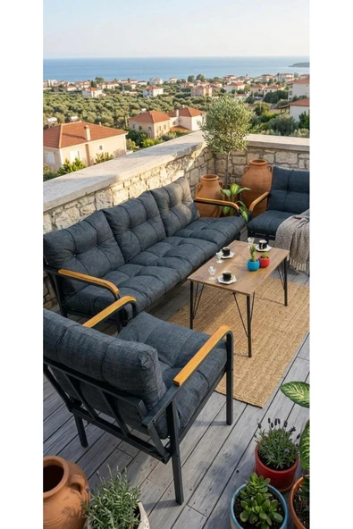 Madame Home Begonvil Balkon, Bahçe - Metal Kanepe Koltuk Takımı  3+1+1 + Sehpa Antrasit ürün görseli 1