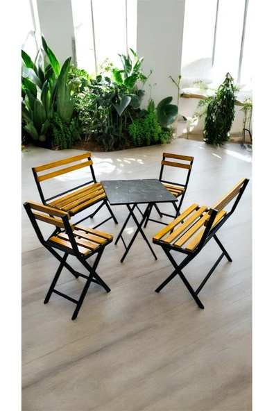 Sofmina 2-2-1-1 Balkon Bahçe Mutfak Bistro Set Katlanır Masa-sandalye 6 kişilik Sarı ürün görseli 1