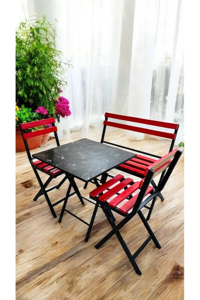 Sofmina Balkon Bahçe Mutfak Bistro Set Katlanır Masa-sandalye Kırmızı ürün görseli 1