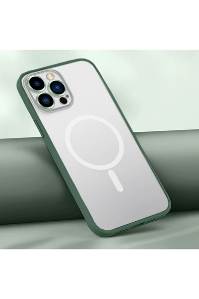 Coverzone Iphone 13 Ile Uyumlu Şeffaf Renkli Transparan Chatoyant Magsafe Uyumlu Kılı Koyu Yeşil ürün görseli 1