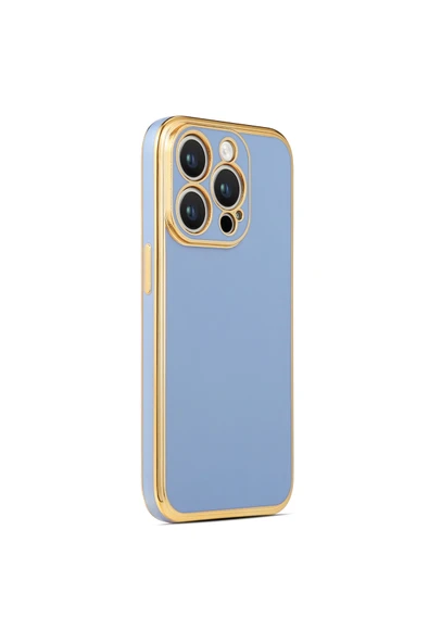 Coverzone Iphone 14 Pro Ile Uyumlu Kılıf Gold Kenar Pastel Renkli Halcyon Z-bark Kapak Mavi ürün görseli 1