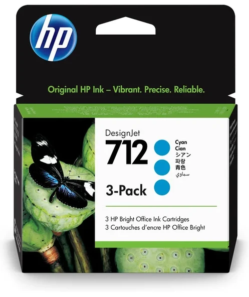 HP 3ED77A 712 3-Pack 29-ml Cyan DesignJet ürün görseli 1
