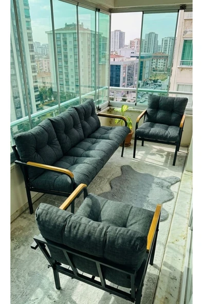 Madame Home Defne  Balkon, Bahçe, Cafe - Metal Kanepe Koltuk Takımı - 3+1+1 Antrasit ürün görseli 1