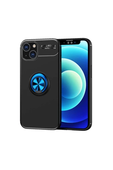 Coverzone Iphone 14 Plus Ile Uyumlu Kılıf Yüzük Tutuculu Mıktanıslı,standlı Novel Silikon Siyah-mavi ürün görseli 1
