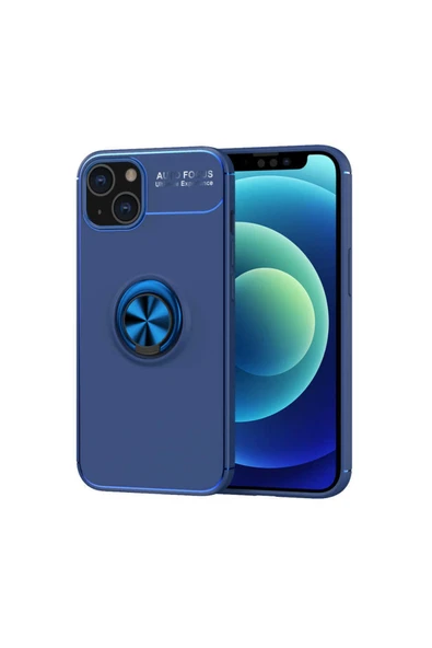 Coverzone Iphone 14 Ile Uyumlu Kılıf Yüzük Tutuculu Mıktanıslı,standlı Novel Silikon Mavi ürün görseli 1