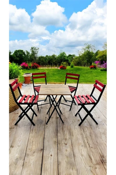 Sofmina Balkon Bahçe Mutfak Bistro Set Katlanır Masa-sandalye Kırmızı - Resim 4