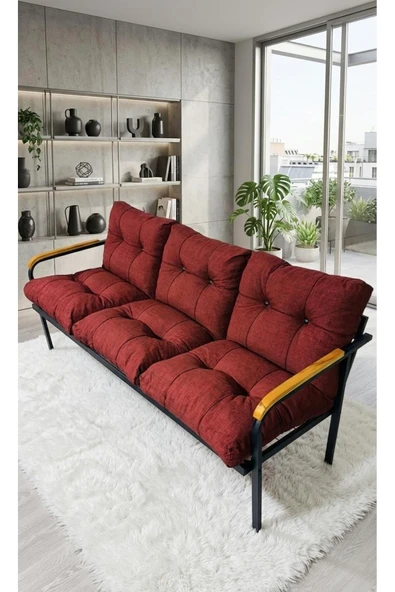 Madame Home Karanfil Balkon, Bahçe, Cafe - Metal Kanepe Koltuk Takımı – 3’ Lü Bordo ürün görseli 1