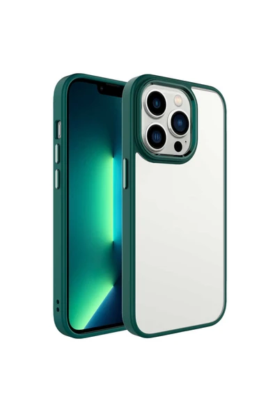 Coverzone Iphone 14 Pro Ile Uyumlu Kılıf Kenarları Renkli Silikon Arkası Şeffaf Sert Krop Koyu Yeşil ürün görseli 1