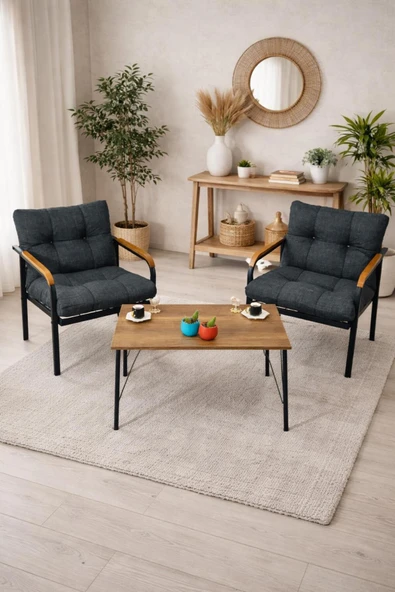 Madame Home Antrasit Balkon, Bahçe, Cafe Metal Kanepe Koltuk Takımı 2 Tekli + Sehpa Antrasit ürün görseli 1