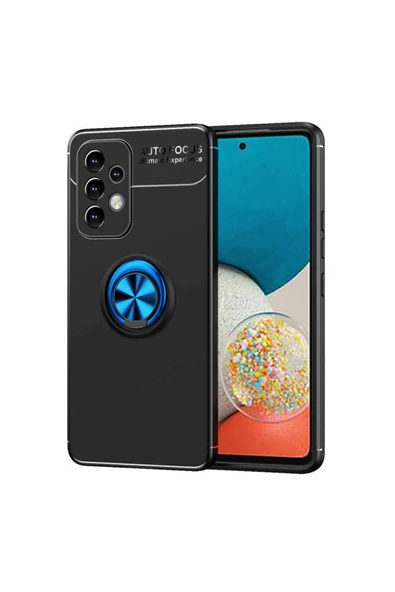 Coverzone Galaxy A73 Kılıf Ravel Yüzük Tutuculu Standlı Silikon Siyah-mavi ürün görseli 1