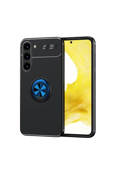 Coverzone Galaxy S23 Plus Ile Uyumlu Kılıf Yüzük Tutuculu Mıktanıslı,standlı Novel Silikon Siyah-mavi ürün görseli 1