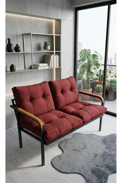 Madame Home Bordo -Balkon, Bahçe, Cafe Metal Kanepe Koltuk Takımı 2'li Bordo ürün görseli 1