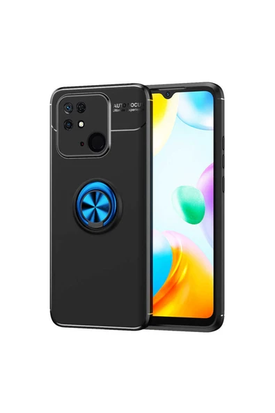 Coverzone Xiaomi Redmi 10c Ile Uyumlu Kılıf Ravel Yüzük Tutuculu Standlı Silikon Siyah-mavi ürün görseli 1