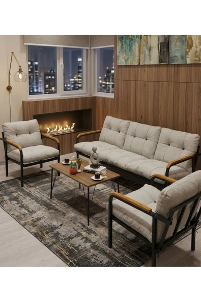 Madame Home Gri - Balkon, Bahçe - Metal Kanepe Koltuk Takımı 3+1+1 + Sehpa Açık gri ürün görseli 1