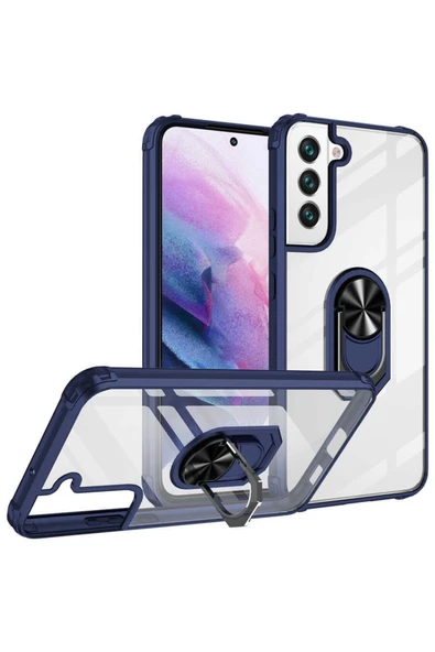 Coverzone Galaxy S22 Plus Ile Uyumlu Kılıf Yüzük Tutuculu Standlı Freez Lacivert ürün görseli 1