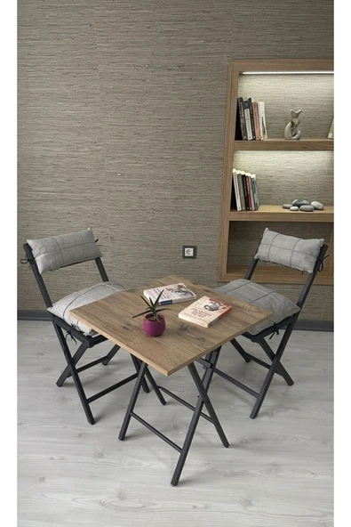 Sofmina Balkon Bahçe Mutfak 3'lü Bistro Set Katlanır 2 Sandalye 1 Masa Gri ürün görseli 1