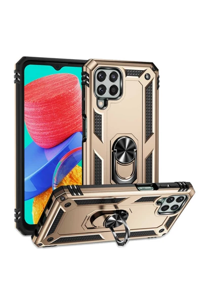 Coverzone Galaxy M33 Ile Uyumlu Kılıf Shockproof Standlı Yüzük Tutuculu Mega Case Gold ürün görseli 1