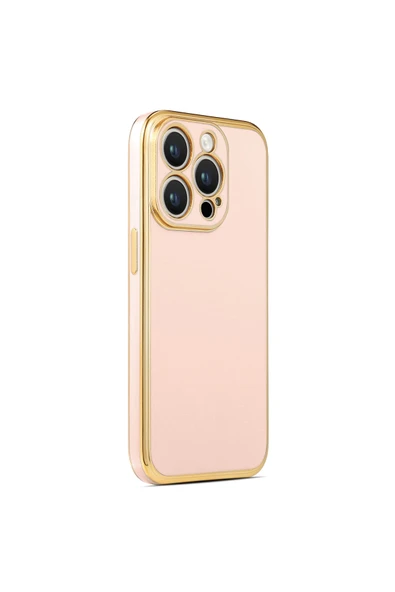 Coverzone Iphone 14 Pro Ile Uyumlu Kılıf Gold Kenar Pastel Renkli Halcyon Z-bark Kapak Rosegold ürün görseli 1