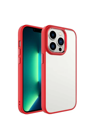 Coverzone Iphone 14 Pro Max Ile Uyumlu Kılıf Kenarları Renkli Silikon Arkası Şeffaf Krop Kırmızı ürün görseli 1