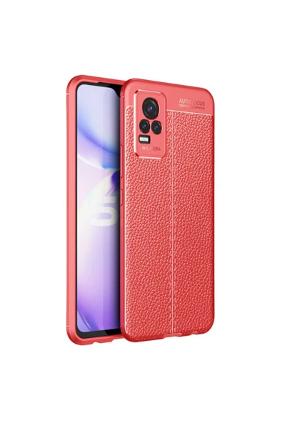 Coverzone Vivo V21e  Uyumlu    Kılıf Niss Silikon Deri Görünümlü Kırmızı ürün görseli 1