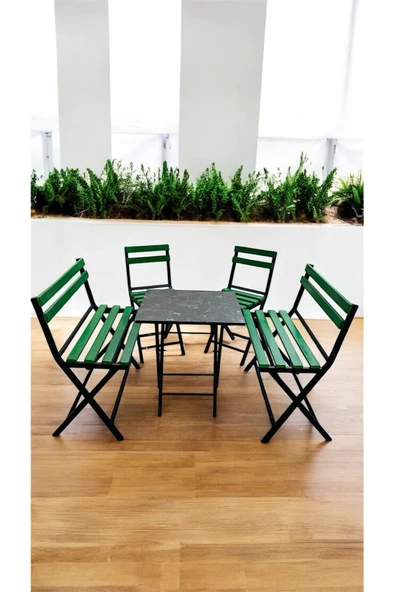 Sofmina 2-2-1-1 Balkon Bahçe Mutfak Bistro Set Katlanır Masa-sandalye 6 kişilik Yeşil ürün görseli 1