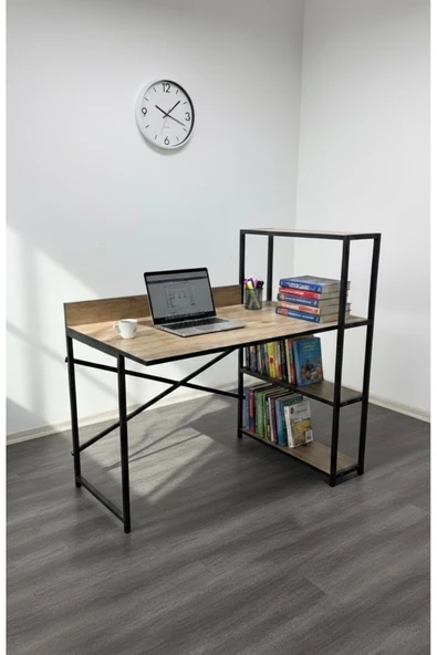 Sofmina 3 Raflı Çalışma Masası 60x120 - Bilgisayar Ofis Ders Masası Oyuncu Masası Siyah ürün görseli 1