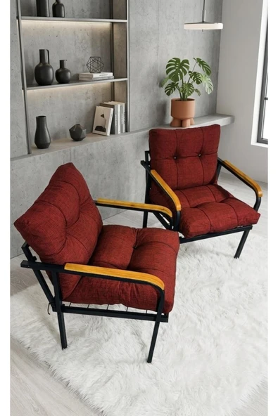 Madame Home Bordo Balkon, Bahçe,Teras,Cafe - Salon - Metal Kanepe Koltuk Takımı 1-1 Bordo ürün görseli 1