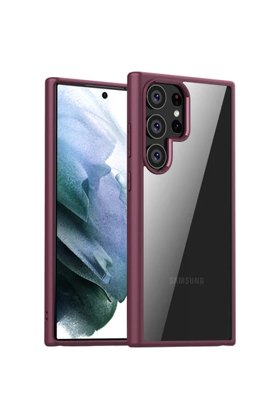 Coverzone Galaxy S23 Ile Uyumlu Kılıf Kenar Renkli Arkası Şeffaf Kamera Koruma Impact Protectıon Kılıf Plum ürün görseli 1
