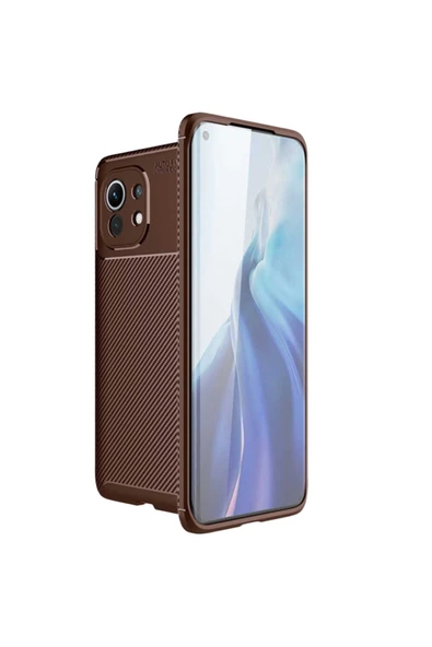 Coverzone Xiaomi Mi 11 Uyumlu Kılıf Karbon Delüx Tpu Silikon Kahverengi ürün görseli 1