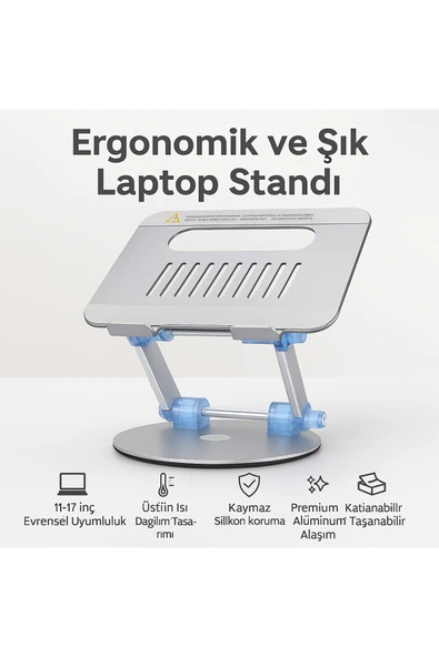 Coverzone Laptop Standı Katlanabilir Alüminyum, 11-17 inç Uyumlu, Ayarlanabilir Açı, Ev ve Ofis İçin | S4 ürün görseli 1