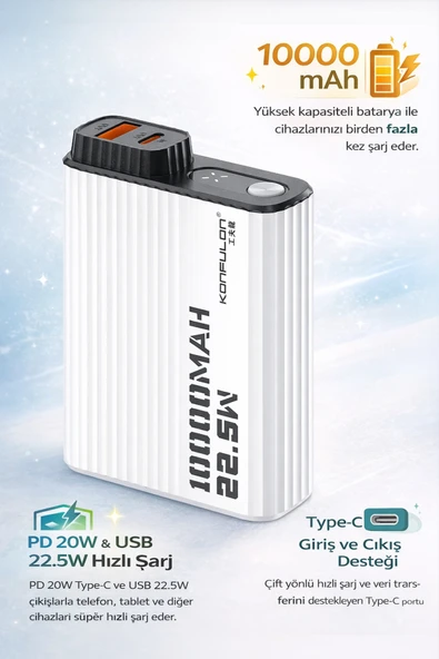 Coverzone 10000mAh Powerbank PD 20W USB 22.5W Dijital Ekranlı Type-C Çift Çıkış | A40Q ürün görseli 1