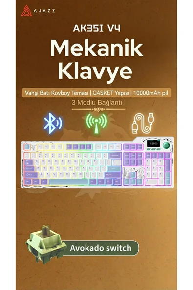 Coverzone Kablosuz Mekanik Klavye RGB Akıllı Ekran 3 Mod Hot-Swap 10000mAh AJAZZ AK35I V4 ürün görseli 1