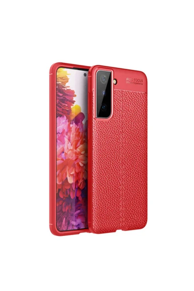 Coverzone Galaxy S21 Kılıf Niss Silikon Deri Görünümlü Kırmızı ürün görseli 1