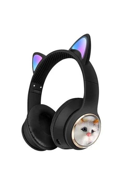 Coverzone Bluetooth Kulaklık Peluş Kedi Tasarımlı Kablosuz Kulak Üstü Kulaklık Kulakları Işıklı ürün görseli 1