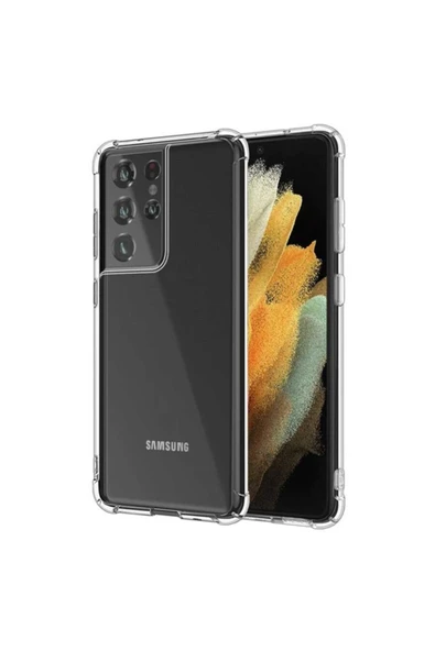 Coverzone Galaxy S21 Ultra Dört Köşeli Antishock Silikon Kılıf Şeffaf ürün görseli 1