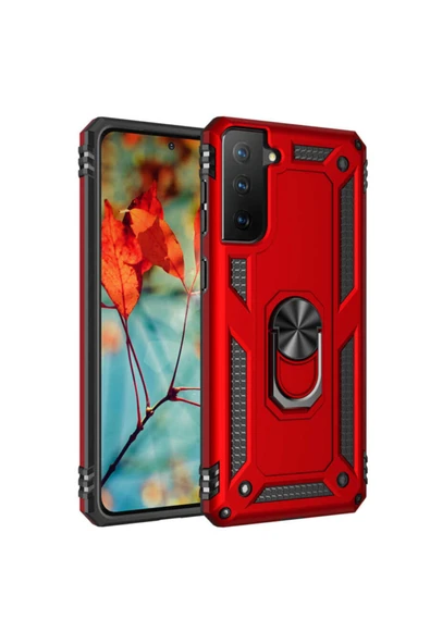 Coverzone Galaxy S21 Ultra Kılıf Shockproof Yüzük Tutuculu Vega Kırmızı ürün görseli 1