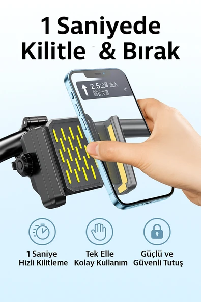 Coverzone Telefon Tutucu Gidon Uyumlu, Tek Elle Kilitleme, 360° Ayarlı, Bisiklet-Motosiklet MT-38 Sarı ürün görseli 1