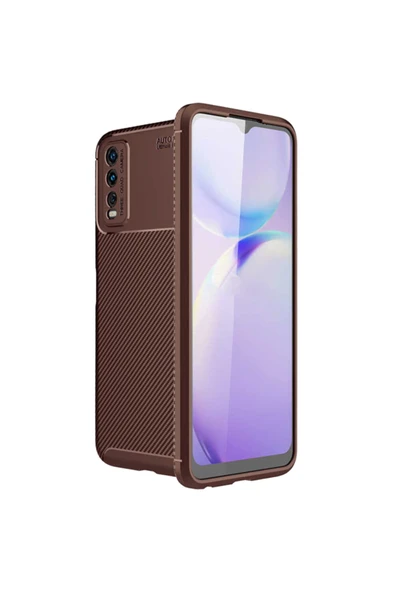 Coverzone Vivo Y20s Kılıf Karbon Delüx Tpu Silikon Kahverengi ürün görseli 1