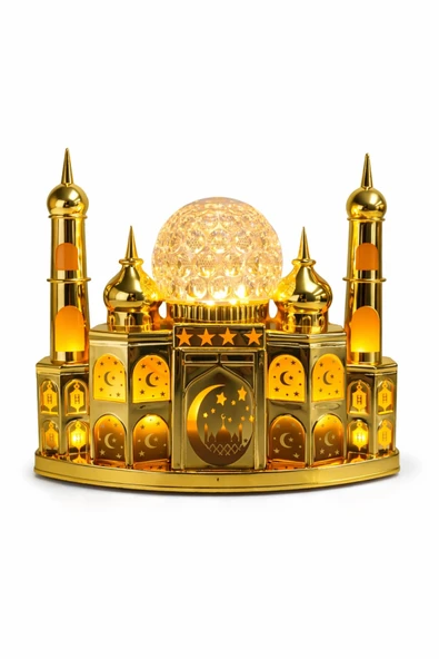 Coverzone Ramazan Kandil LED Masa Lambası, Altın Renk Cami Tasarımlı Gösterişli Dekoratif Gece Işığı ürün görseli 1