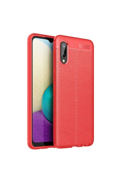 Coverzone Galaxy A02 Uyumlu Kılıf Niss Silikon Deri Görünümlü Kırmızı ürün görseli 1